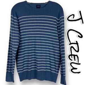 J Crew Blue White Striped Sweater Cotton Linen Blend Womens Size Small